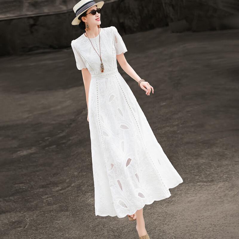 Elegant French Embroidered A-Line Dress