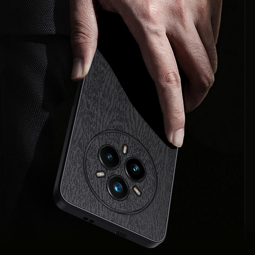 

For Realme 14 Pro+ 5G Case Wood Texture PU Leather Coated PC TPU Phone Cover Blue