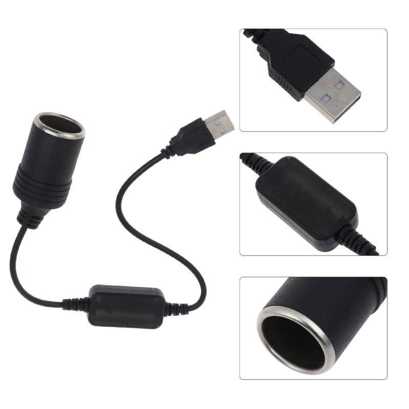 USB to Car Cigarettes Lighter Female Socket Boost Cable Adapter Cord Wire Transform 5V to 12V for Car Electronics