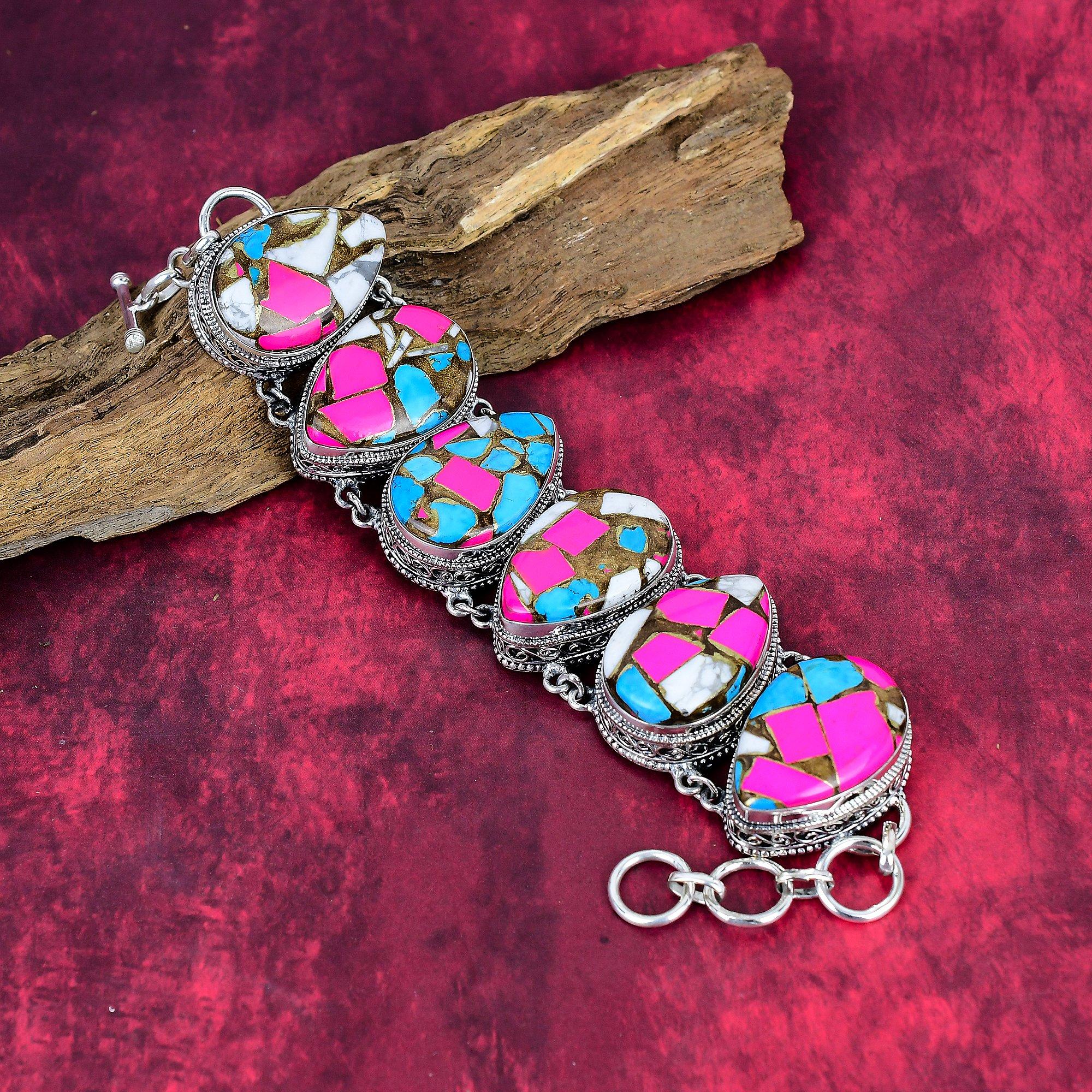 

Cotton Candy Turquoise 925 Solid Sterling Silver Bracelet with Adjustable Chain, Handmade Gemstone Jewelry Bracelet Gifts For Love