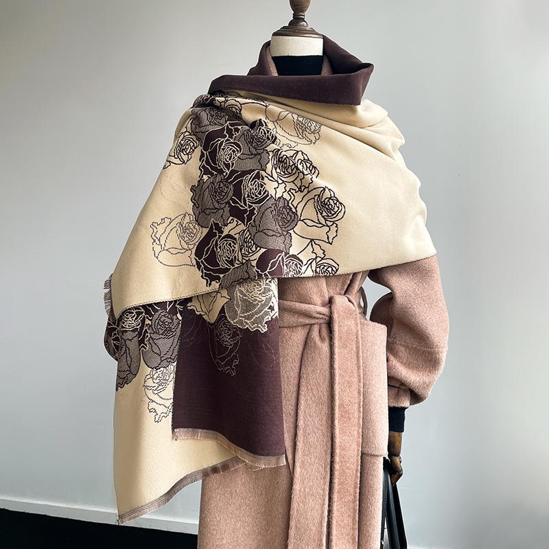 New Luxury Design Winter Two-Sided Cashmere Jacquard Scarves High Quality Women Thicken Wrap Shawl Ladies Wool Pashmina Scarf
