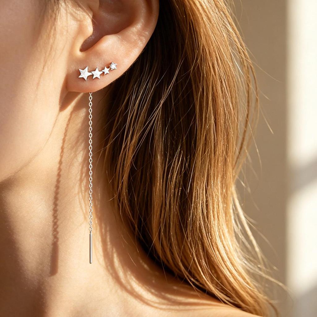 S925 Sterling Silver Star Tassel Long Earrings - Lightweight, Luxury, High-End Design for Women