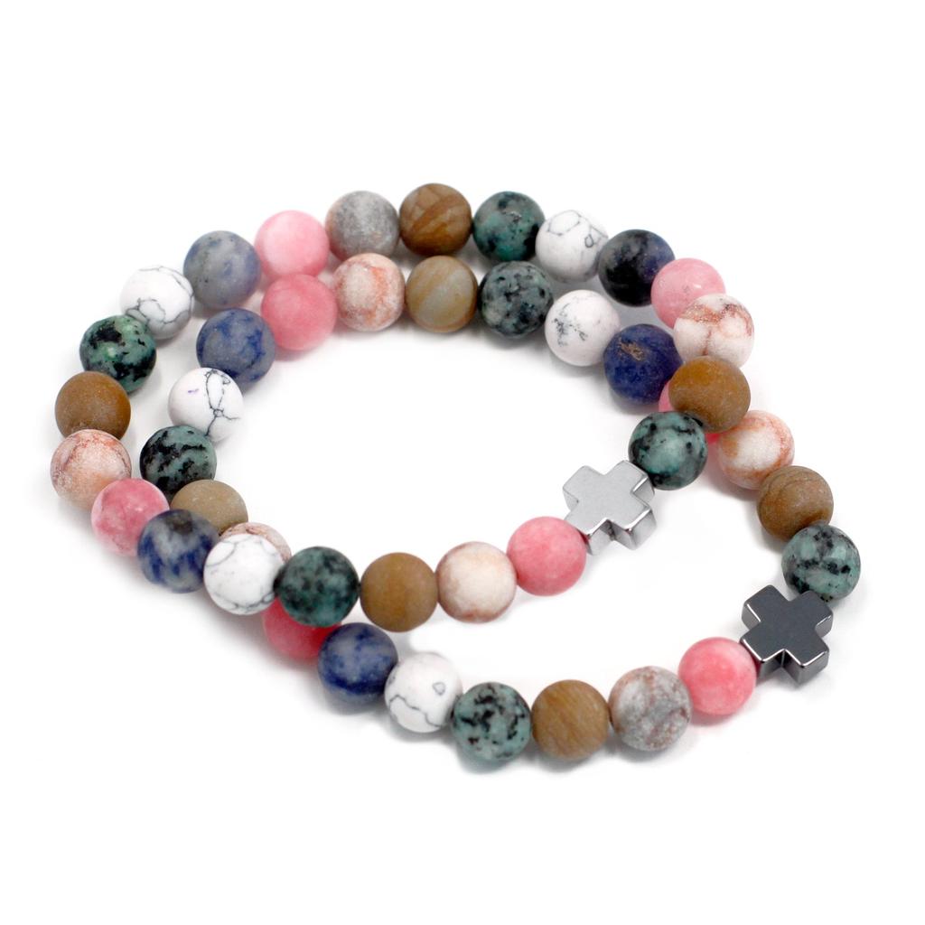 Couple Bracelets, Rainbow Gemstone Beaded Set of 2
