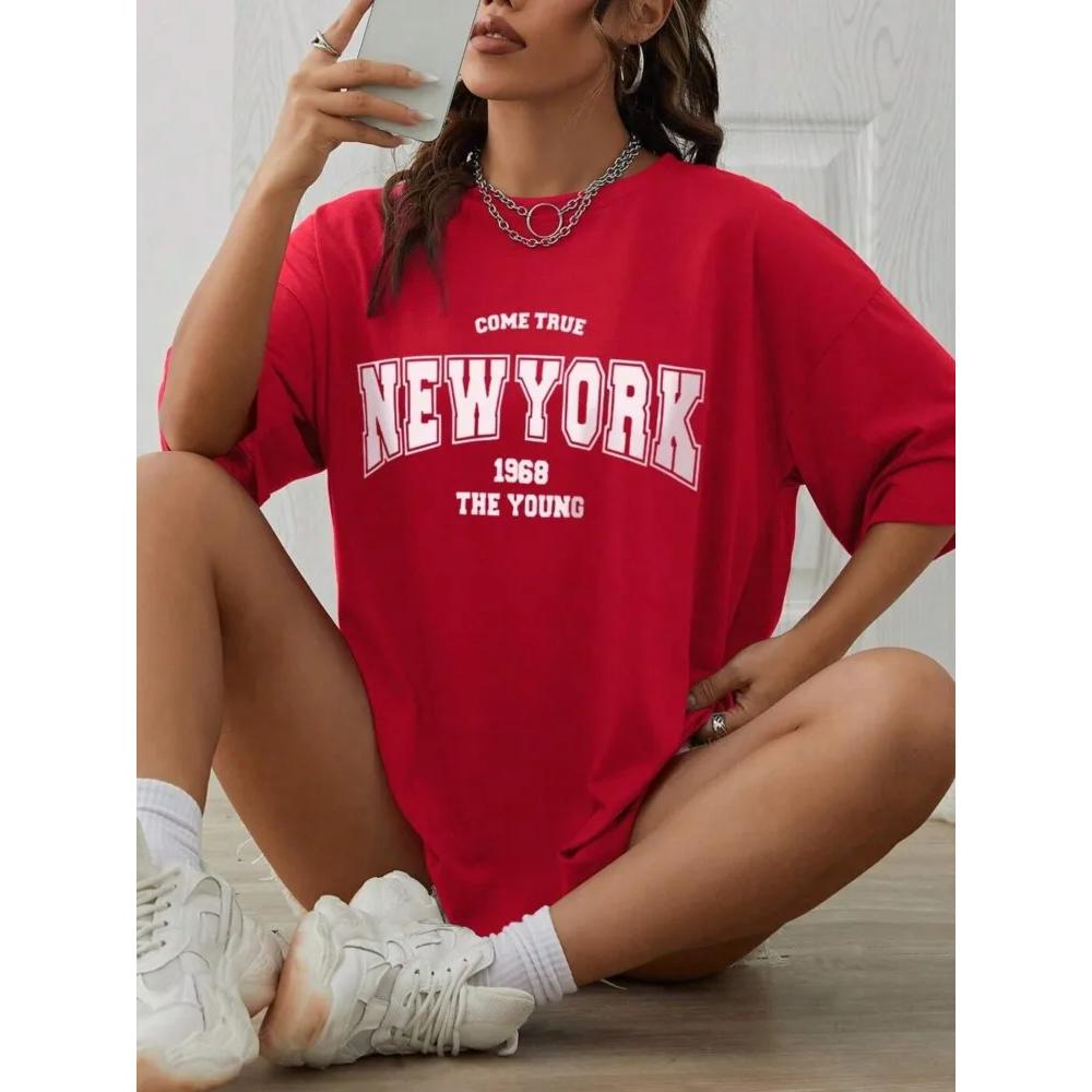 When 1968 The New York Is Young  Woman Tshirts Oversize Daily Tshirts Creativity Streettshirt Individual Casual Clothes