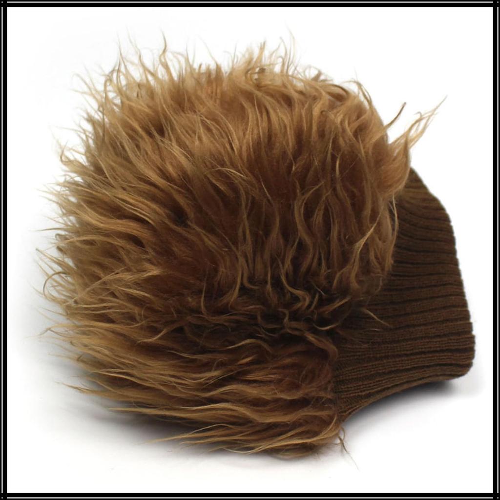 CZ291 [White Fang] Hat, Cool, Hair, Wig, Hat, Ski, Snowboard, Fur, Colorful, Men's, Women's, (Black)
