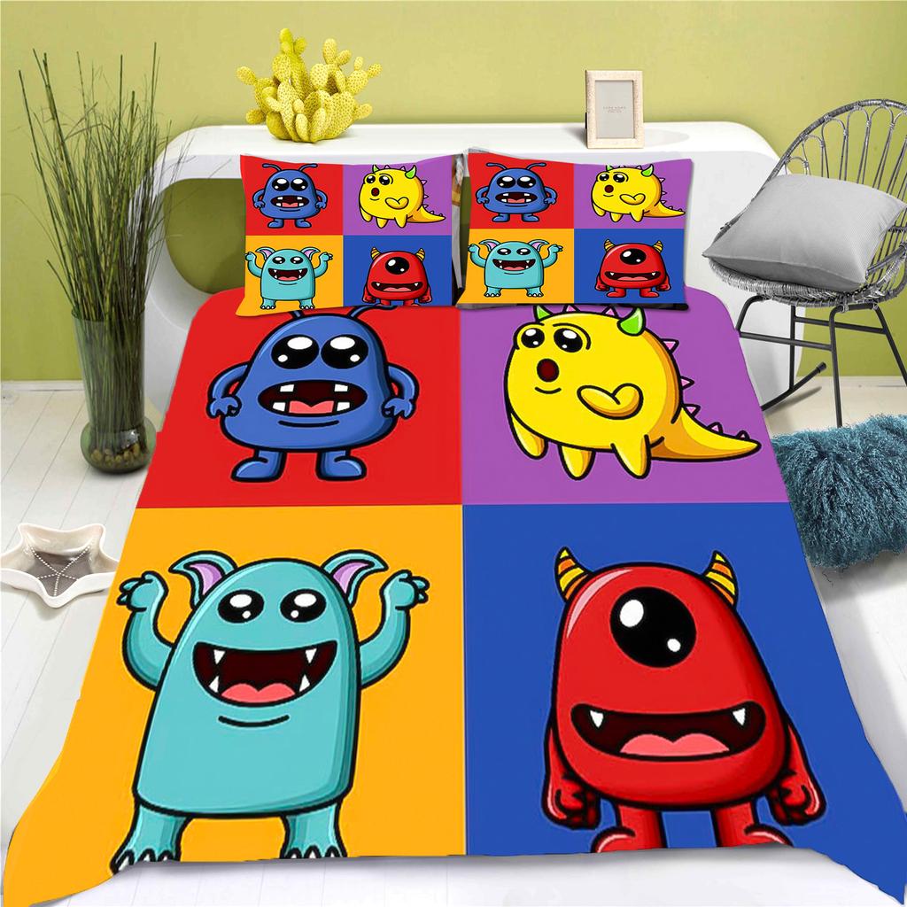 Cartoon Little Monster Duvet Cover Cartoon Girls Like Home Pillowcase Set Adult Bedroom Children Comforter Bedding