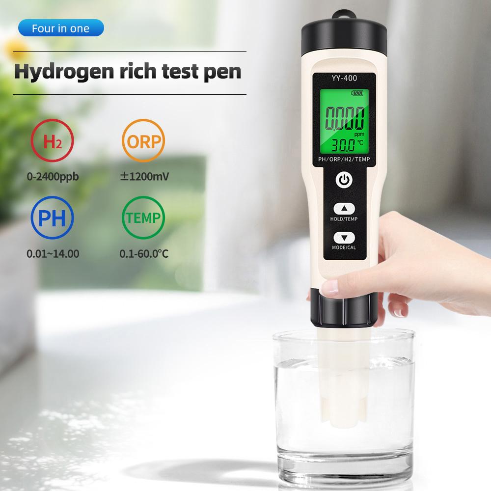4-in-1 pH/H2/TEMP/ORP Tester Digital Hydrogen Ion Concentration Meter Water Quality Monitor for Aquarium Swimming Pool