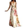 Europe, America 2026 summer printed neck long dress backless vacation style elegant pendulum lace-up dress