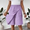 Women's Fashion Pants And Skirts Solid Color Elastic Waist Pocket Casual Shorts