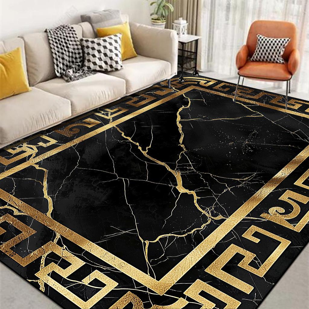 Minimalist Luxury Style Decorative Rug for Living Room Non-slip Marble Bedroom Carpet Big Size Soft Flannel Sofa Side Floor Mats