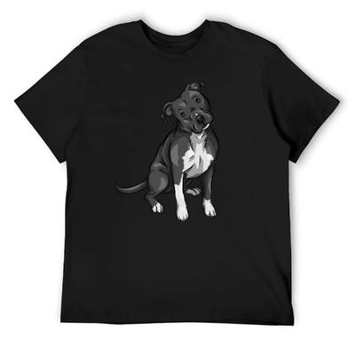Cute Pitbull Black and White Cute Dog Art T-Shirt Blanks Fashion Shirts Shirts Graphic Tees Mens T Shirts Pack