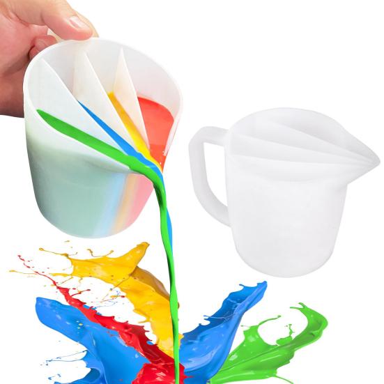 Silicone Split Cup with Handle 17oz Paint Pouring Fluid Art Cup Mixing Measuring Cup with Tip Nozzle DIY Crafts Supplies Resin Art Accessories