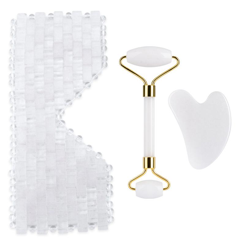 

3pcs Natural Jade Eye Mask And Jade Roller Gua Sha Set Rose Quartz Gouache Scraper Massage Tool Anti-Aging Beauty Skin Care Tool
