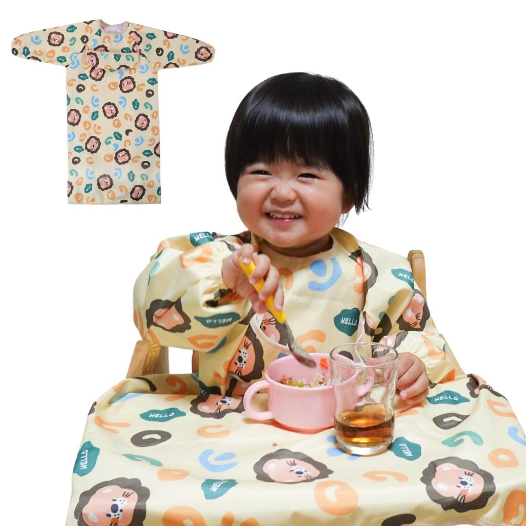 

Peopensee Детский фартук для кормления Длинный Нет необходимости в интегрированной скатерти Фартук для пальчиков ребенка Машинная стирка Рекомендовано воспитателями детского сада Фартук с принтом льва, рукав,