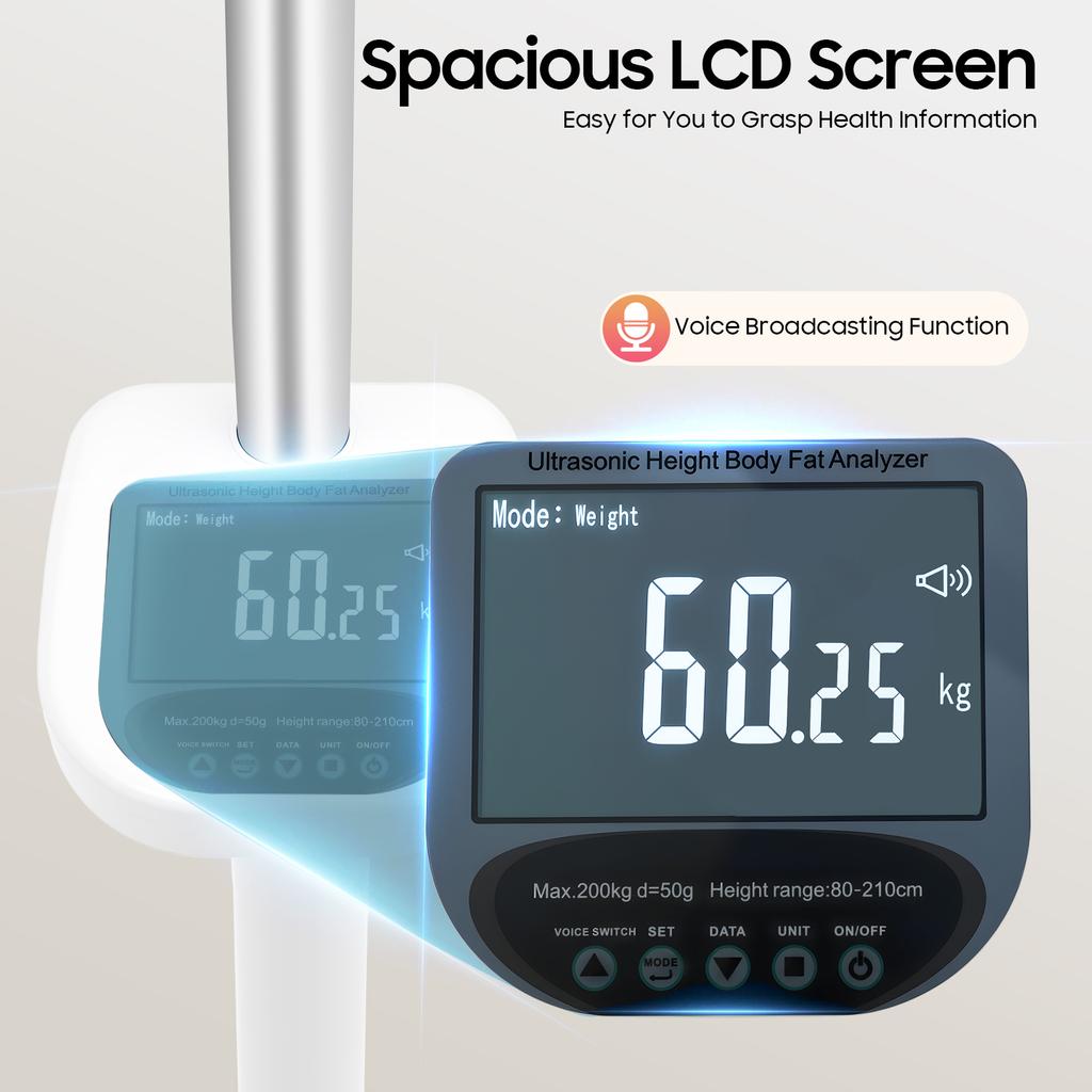 Smart Ultrasonic Body Fat Scale with LCD Display & Voice Broadcast, Weight Height BMI Measure for Home Gym, Fitness Adults Kids