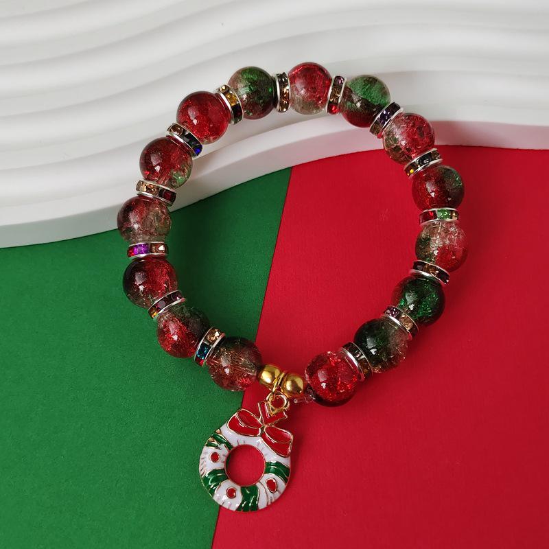 Christmas Diamond Santa & Snowflake Glass Bracelet: Stylish & Versatile Holiday Accessory.