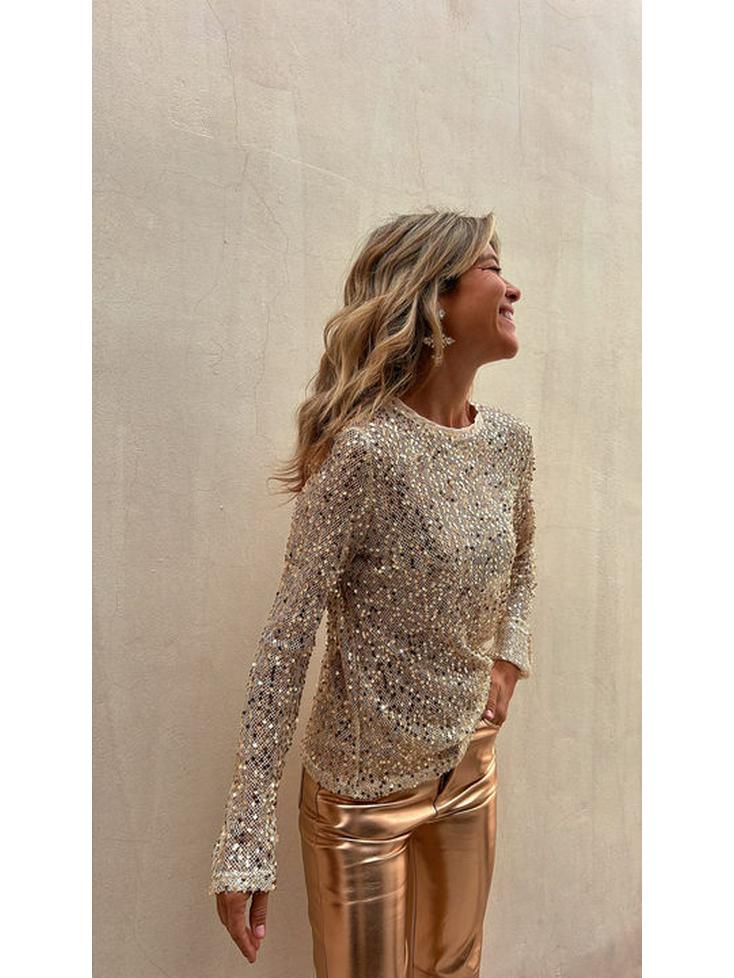 2024 European & American Sequin Mesh Slim-Fit Long-Sleeve Top