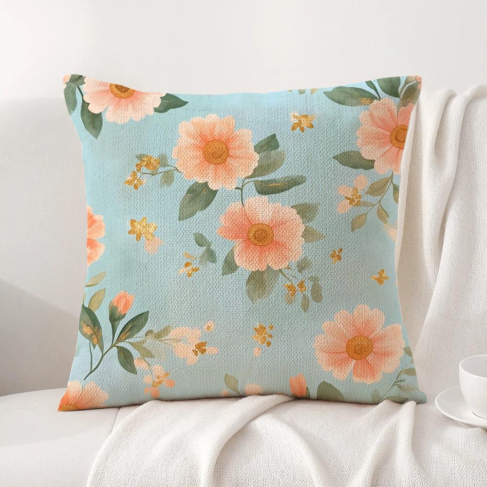 Spring Floral Cushion Cover Natural Linen Organic Fabric Double-Sided Printing Sofa Home Decor Gift Pillow Cover