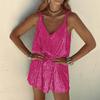 Summer new women's clothing sequined vest V-neck solid color loose fashion sexy suspender holiday style dress