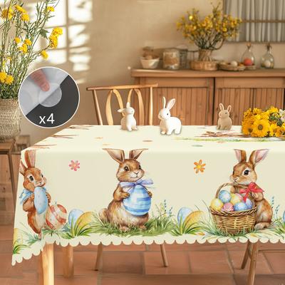 1 Easter Round Tablecloth, 5 Sizes Available, Cute Easter Bunny Egg Printed Square Tablecloth, Edge Embossing Process, Spring Garden Tablecloth Decora