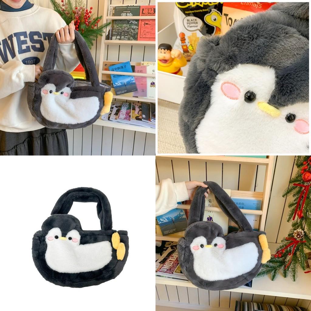 Plush Penguin Handbag With Inner Zipper Pocket For Women