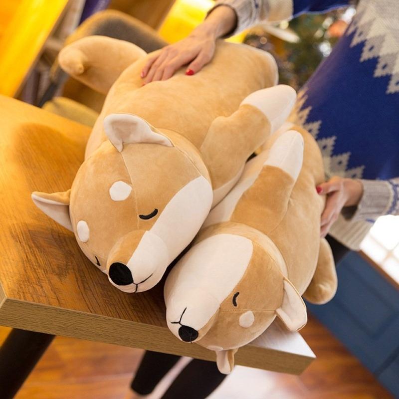 Long Cartoon Shiba Dog Plushie Pillow Stuffed Animals Pillows Cute for Sleeping Hugging Soft Toy Kids Adults Gift