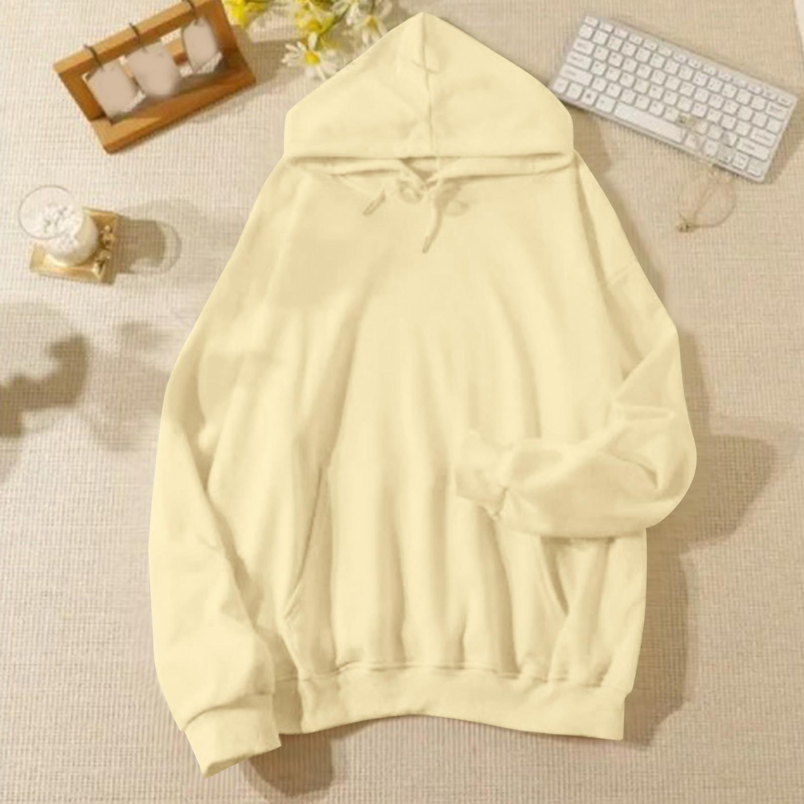

Женская повседневная и модная однотонная теплая рубашка с длинными рукавами и капюшоном, свободная и удобная толстовка L бежевый