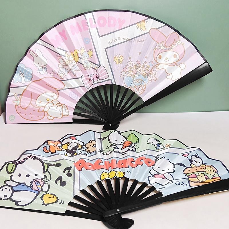 Cinnamoroll My Melody Cartoon Sanrio Kuromi Folding Fan Silk Cloth 8 Inches Female Gifts Home Decoration Bamboo Handle Hand Fan