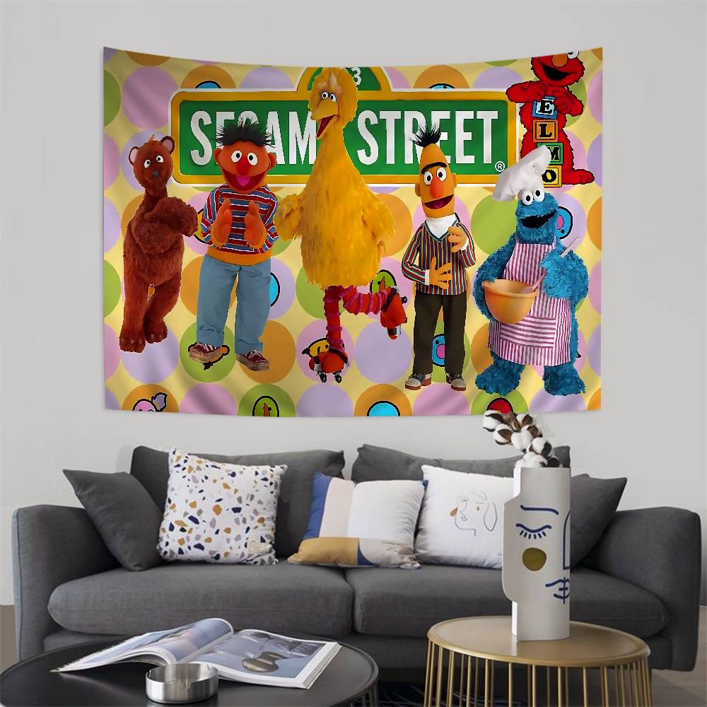 Cartoon SSesame Cookies SStreet Colorful Tapestry Wall Hanging Bohemian Wall Tapestries Mandala Wall Art Decor