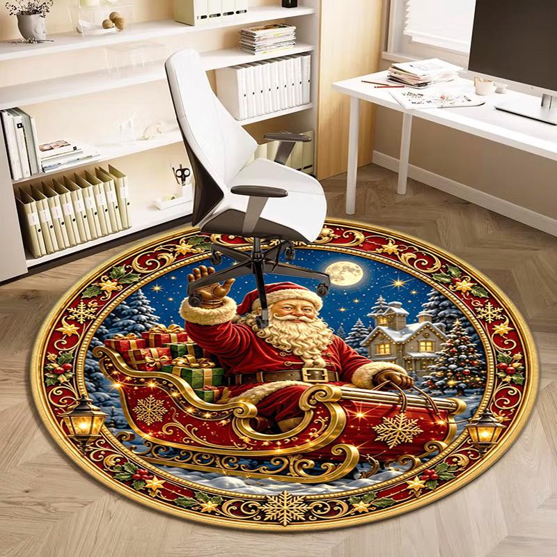 Cute Christmas Day Gift Bell Santa Claus Snowman Christmas Tree round rug Home Soft Decorative Anti slip Chair Mat Carpet Outdoor Floor Mat Carpet 6