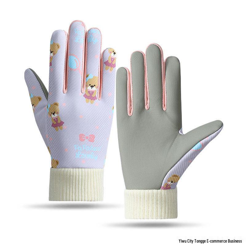 Kids' Winter Gloves: Fleece-Lined, Warm, Non-Slip, Waterproof for Skiing, Cycling, and Playing, with Cute Ribbed Cuffs and Five Finger Design.