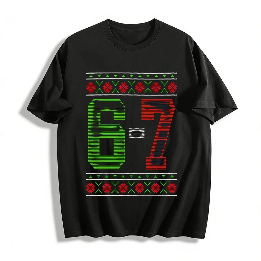 Christmas Style Knit Number 6-7 Print Casual Top Pure cotton T-shirt