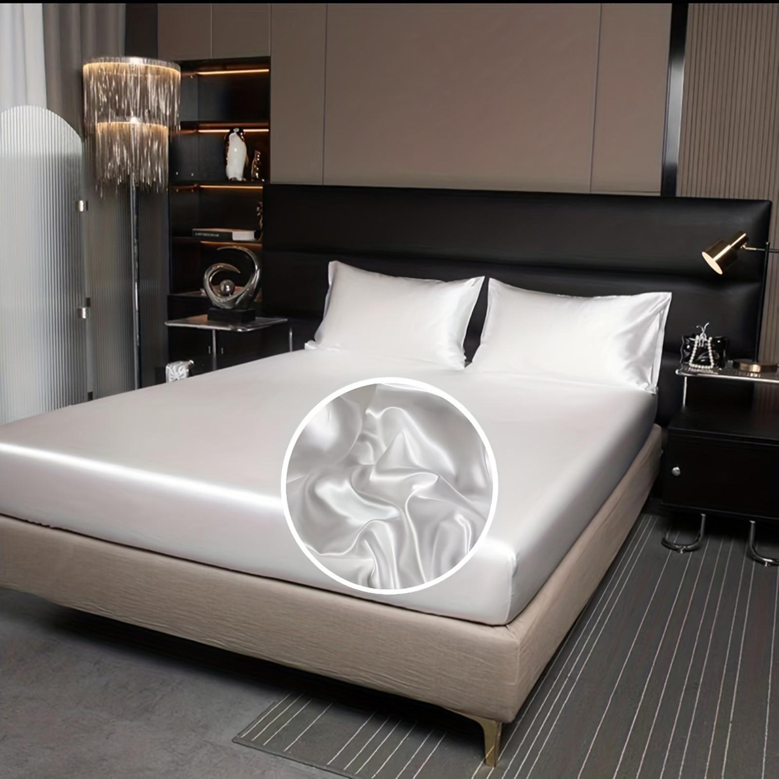 

Атласный однотонный простынь на подкладке, шелковый матрас, прохладный, имитация шелка, защитный чехол TWIN белый