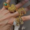 Exaggerate Oversize Lava Textured Kont Opening Rings Mini Turquoise Striped Chunky Knuckle Ring Irregular Hiphop Rock Jewelry