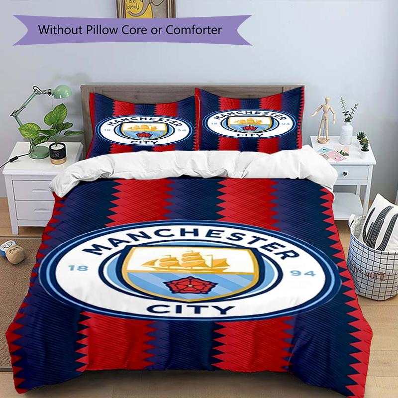 3pcs Duvet Cover Set (1*Duvet Cover + 2*Pillowcase, Without Core),Manchester City FC Print Bedding Set, Bedroom Decor, All‑Season, Birthday Gift