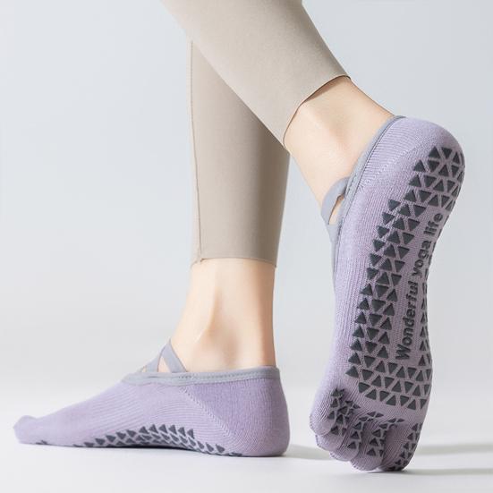 1 Pair Yoga 5-Toe Socks with Non-slip Gripper Breathable Mid-calf Socks Summer Women Ballet Dance Pilates Cotton Toe Crew