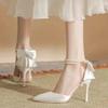 Fashion New Women Thin Heel Hollow Sandals Woman Pearl Butterfly Pointed Toe High Heels Womens Shoe Wedding Shoes