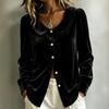 Women's Velvet Lapel Cardigan - Long Sleeve Single Breasted Button Front, Casual Open Front Jacket for and Evening