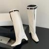 Fashion Eilyken Winter Design Belt Buckle Strap Knee-High Women Boots Street Style Square High Heels Booties Stripper Pumps Shoes
