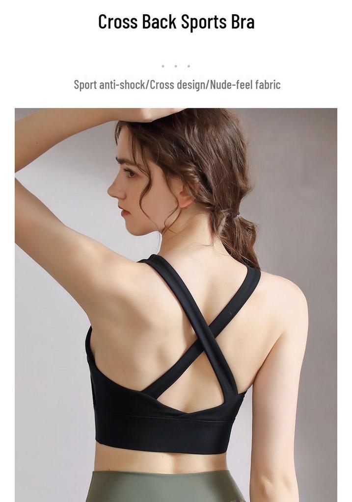 Plus Size Cross-Back Shockproof Sports Yoga Bra with Underarm Slimming Fit