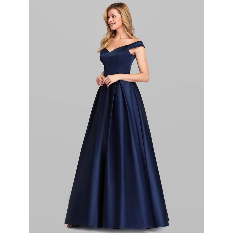 

Women V-neck Solid Color Dress Women V-neck Solid Long High end Formal Dress Dress Navy blue 2XL