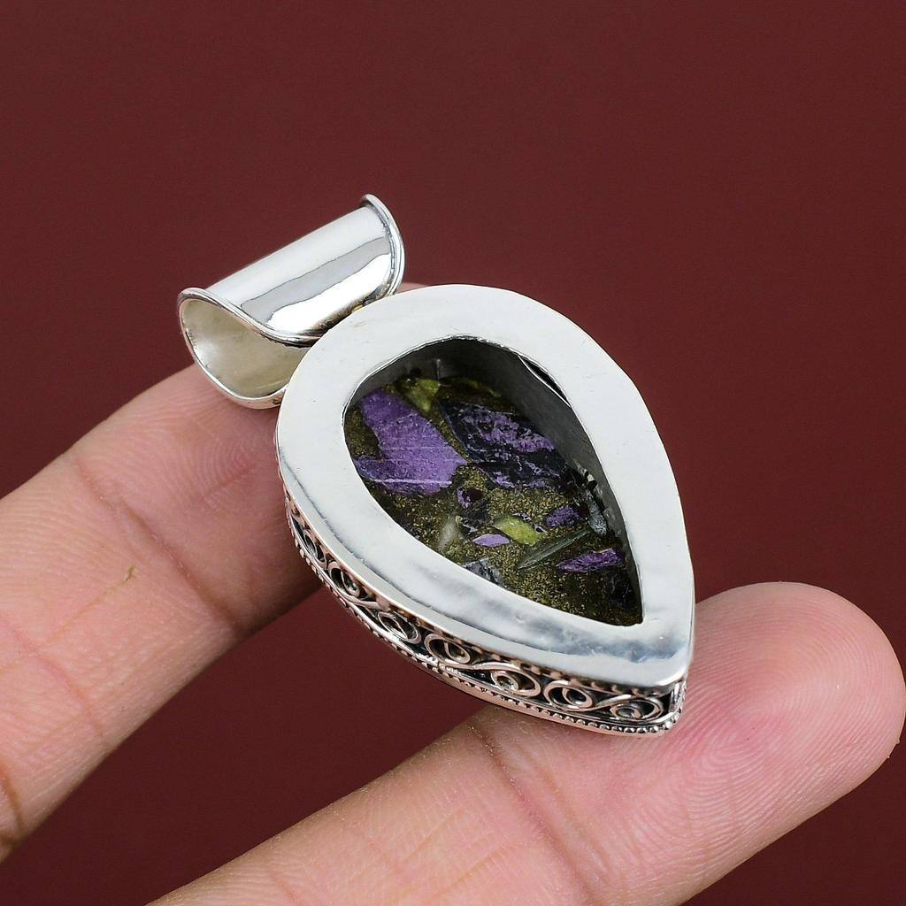 Copper Purpurite Pendant Natural Gemstone Pendant 925 Sterling Silver Pendant Vintage Pendant Decent Jewelry Handmade Pendant Wedding Gifts