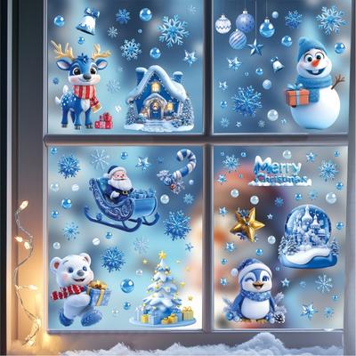 Christmas Three-dimensional Ice and Snow Patterns, Cute Little Bear Christmas Bear Wallpaper, Christmas Glass Window Sticker