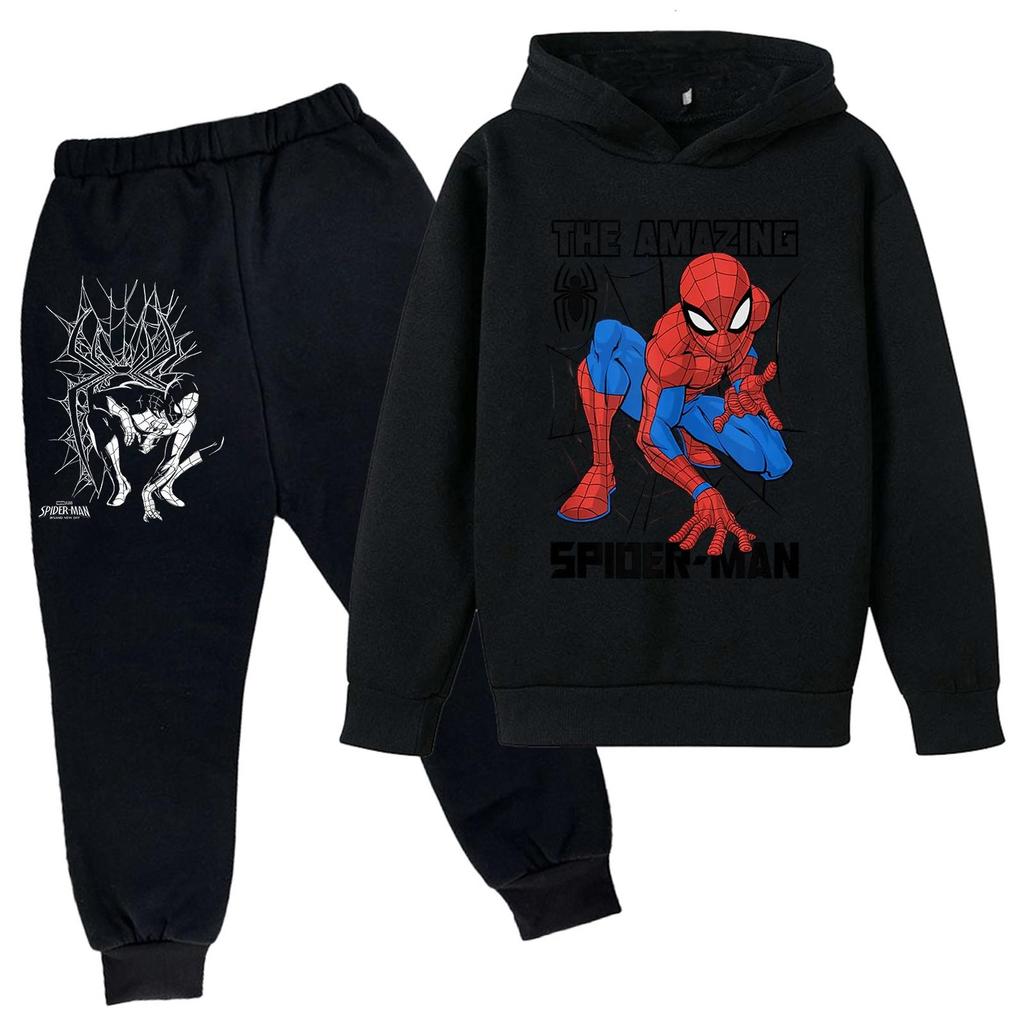 Kids Printed Hoodie and Sweatpants Set Long Sleeve Loose Fit Pullover Outfit for Boys and Girls