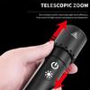 New Multifunctional Flashlight with Side Floodlights Telescopic Zoom Outdoor Portable LED Flashlight Carrying Tail Hook