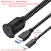 Bochara USB3.0+Type C 3.1 3.0 Male To Female Extension Cable Flush Mount Panel Dashboard  Aluminum Alloy With Indicator