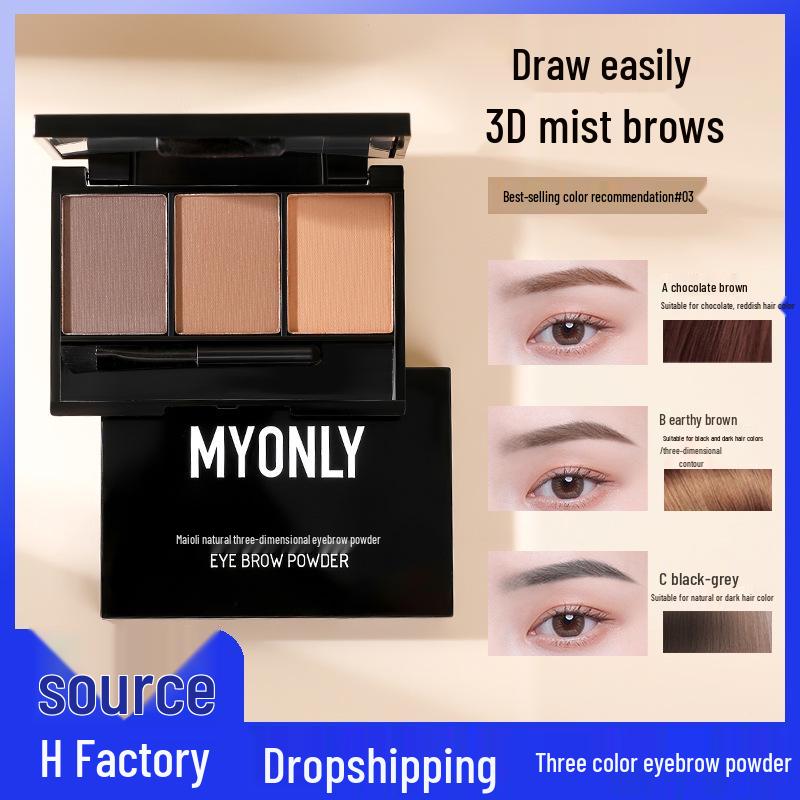 Maiolee Waterproof Three-Color Eyebrow Powder Palette: Sweatproof, Natural, Long-Lasting, Easy-to-Use for Beginners with Contouring Functionality