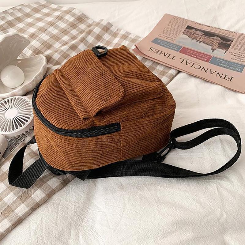 Women'S Mini Backpack  Solid Color Corduroy Small Simple Casual Traveling Large Capacity Durable Female'S Schoolbag