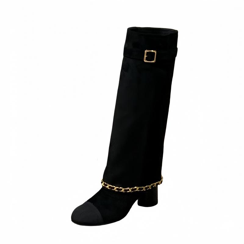 In the Autumn of 2025, the New Retro Thick High-heeled Small Fragrant Style Shows Thin Tall and Simple Boots for Women