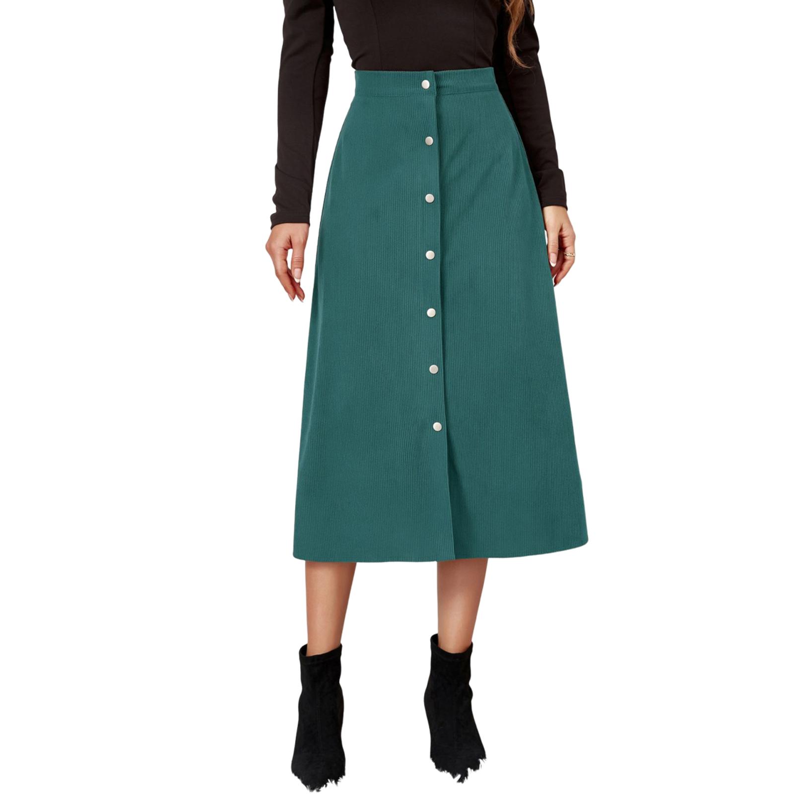 

Жіноча вельветова спідниця. Однобортна спідниця з високою талією L зелений